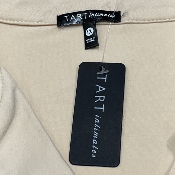 Tart Intimates Set Women 1X Nude Black Contrast Trim Button Down Loungewear Soft - Picture 5 of 11